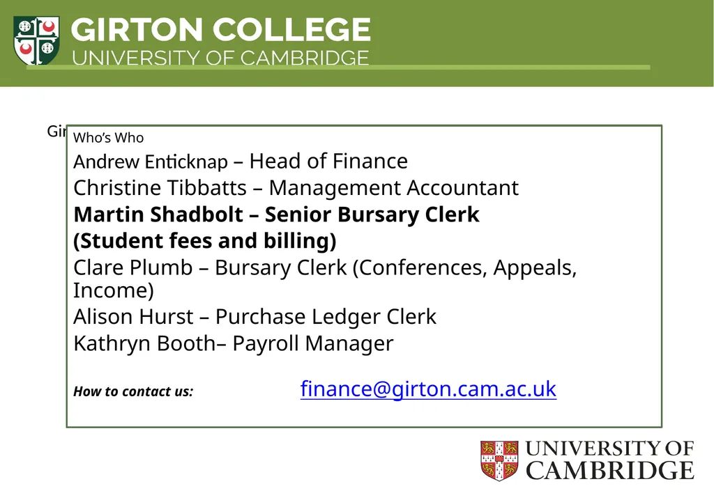 Induction Session: Finance Martin Shadbolt Nicky - slide 2 of 20