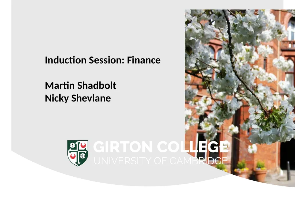 Induction Session: Finance Martin Shadbolt Nicky - slide 1 of 20