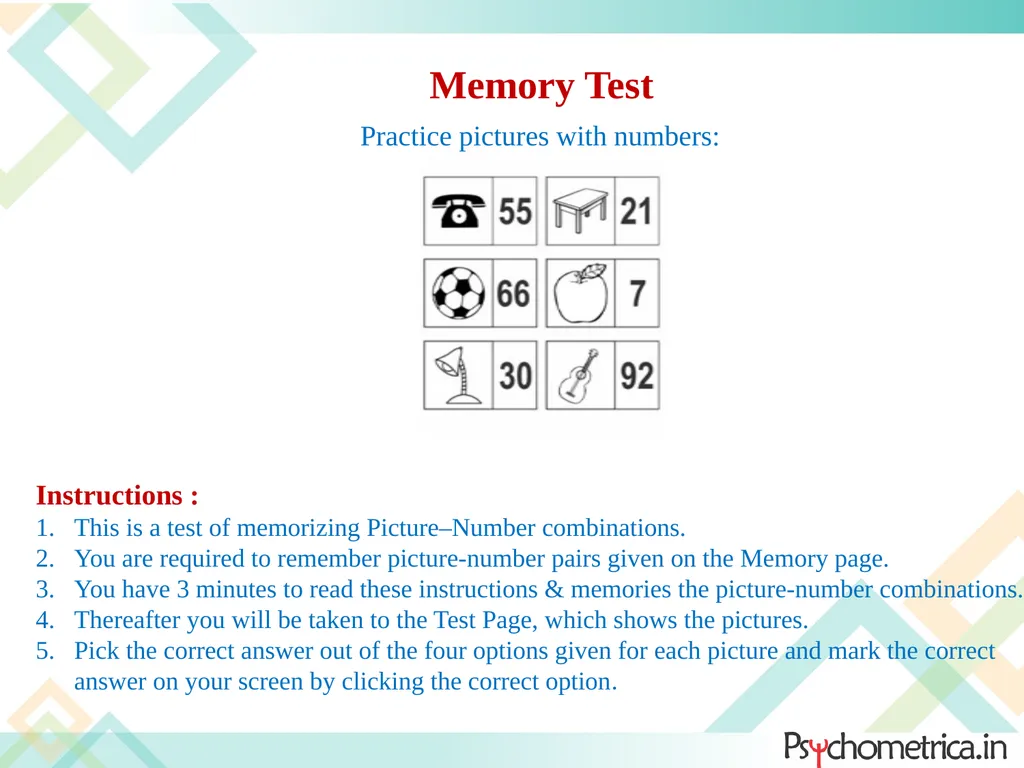 INSTRUCTIONS for PSYCHOMETRIC TESTS It provides an - slide 10 of 14