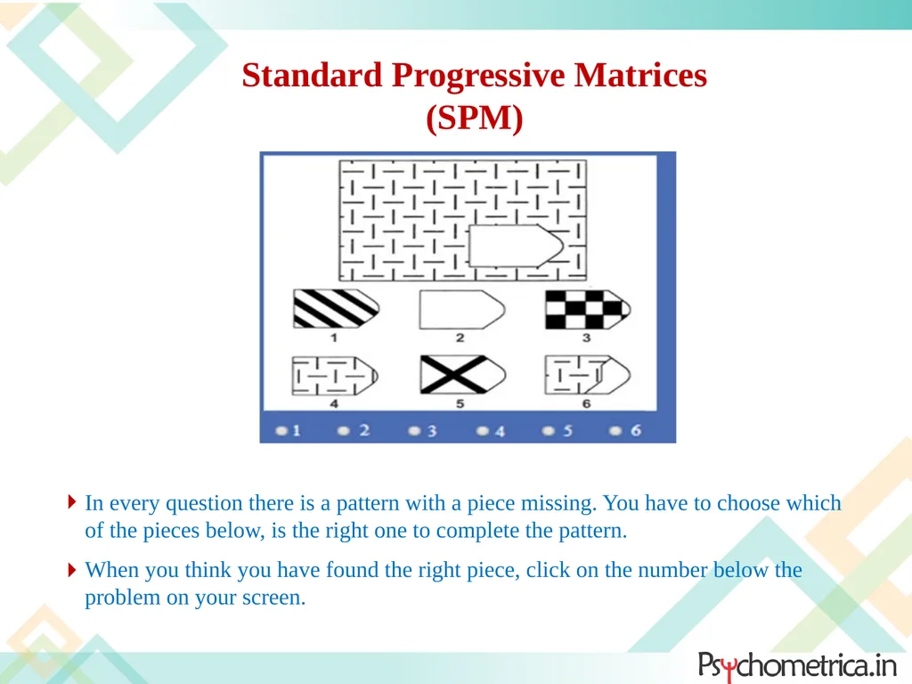 INSTRUCTIONS for PSYCHOMETRIC TESTS It provides an - slide 6 of 14