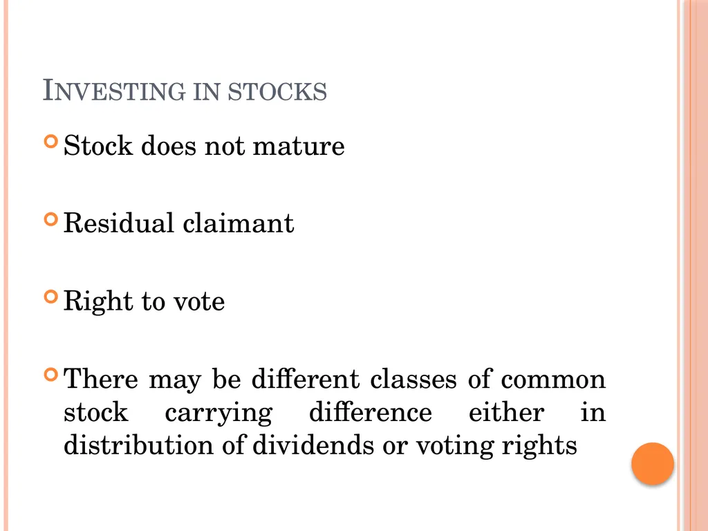 The stock market Investing in stocks Represents - slide 4 of 18