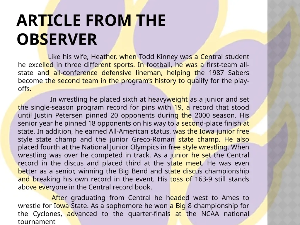 Todd Kinney Central Dewitt Hall of Fame Induction - slide 4 of 6