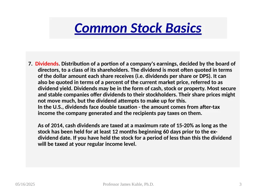Common Stock Basics 1. Definition: Stocks are A - slide 3 of 50