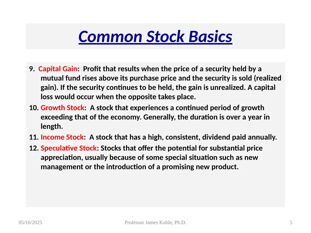 Common Stock Basics 1. Definition: Stocks are A - slide 5 of 50