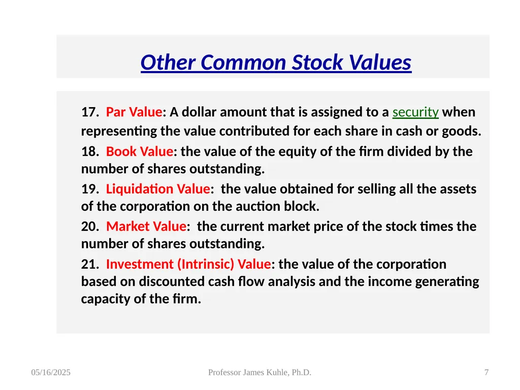 Common Stock Basics 1. Definition: Stocks are A - slide 7 of 50