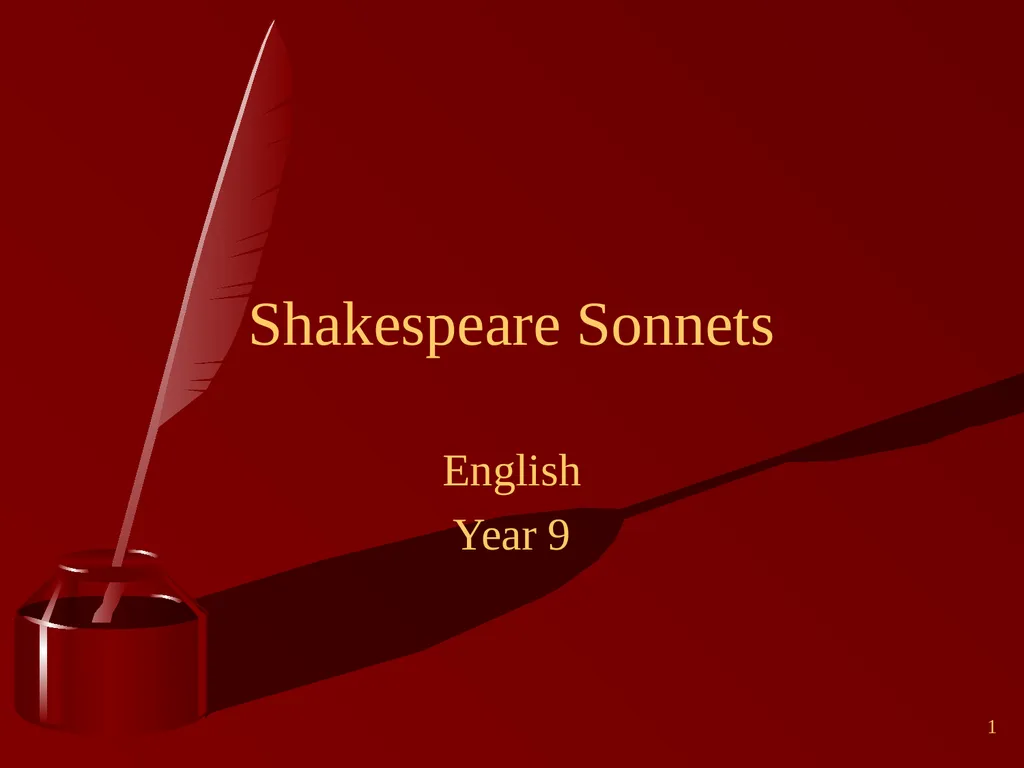 1 Shakespeare Sonnets English Year 9 2 William - slide 1 of 15