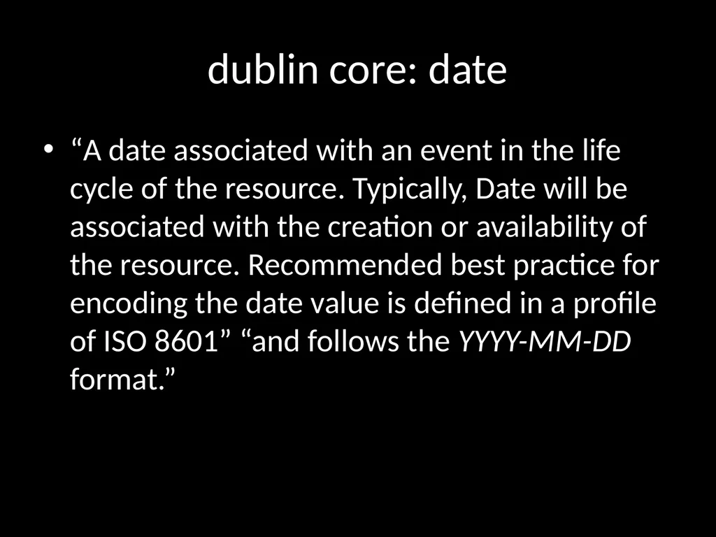LIS654 lecture 5 DC metadata and omeka tables - slide 14 of 30