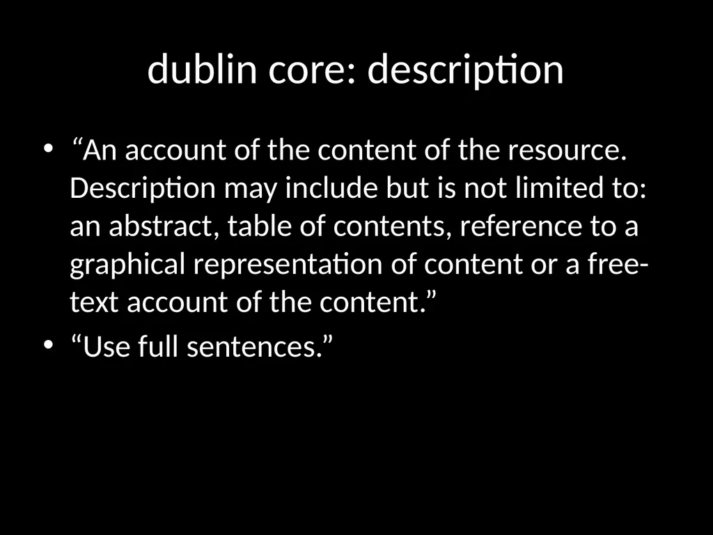 LIS654 lecture 5 DC metadata and omeka tables - slide 5 of 30