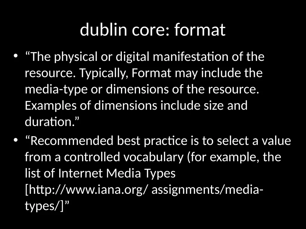 LIS654 lecture 5 DC metadata and omeka tables - slide 15 of 30