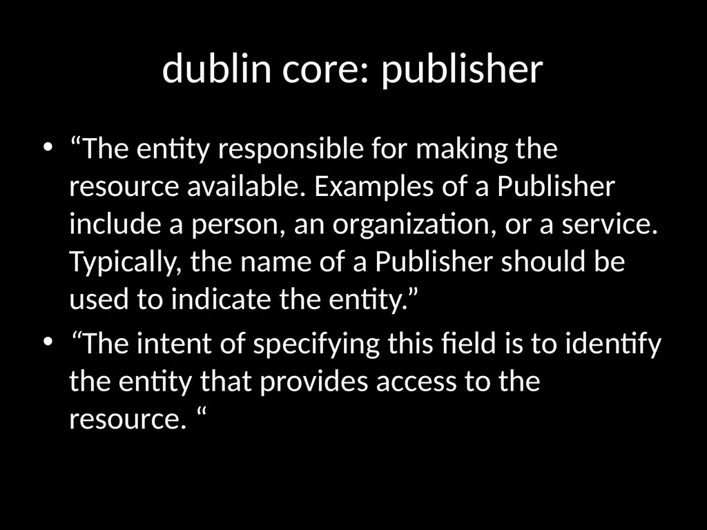 LIS654 lecture 5 DC metadata and omeka tables - slide 11 of 30