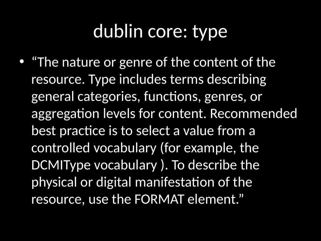 LIS654 lecture 5 DC metadata and omeka tables - slide 6 of 30