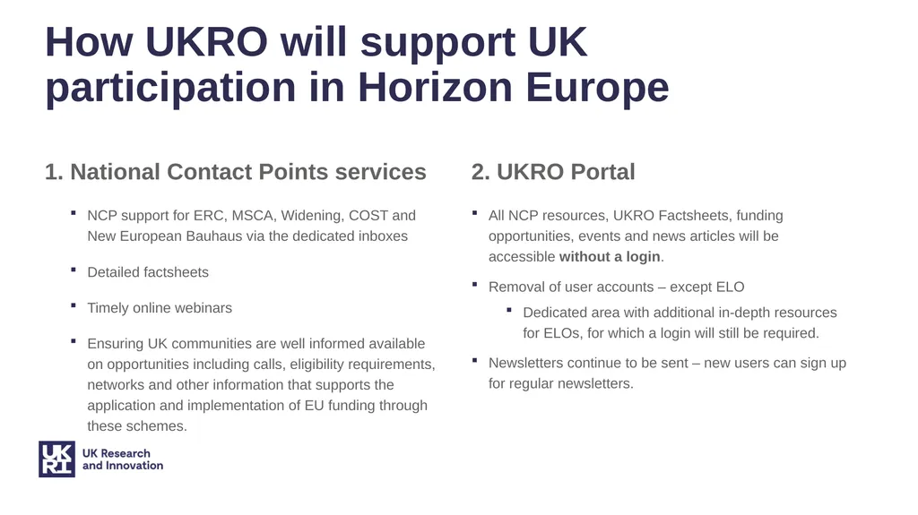 Update on UKRO services – supporting participation - slide 5 of 13