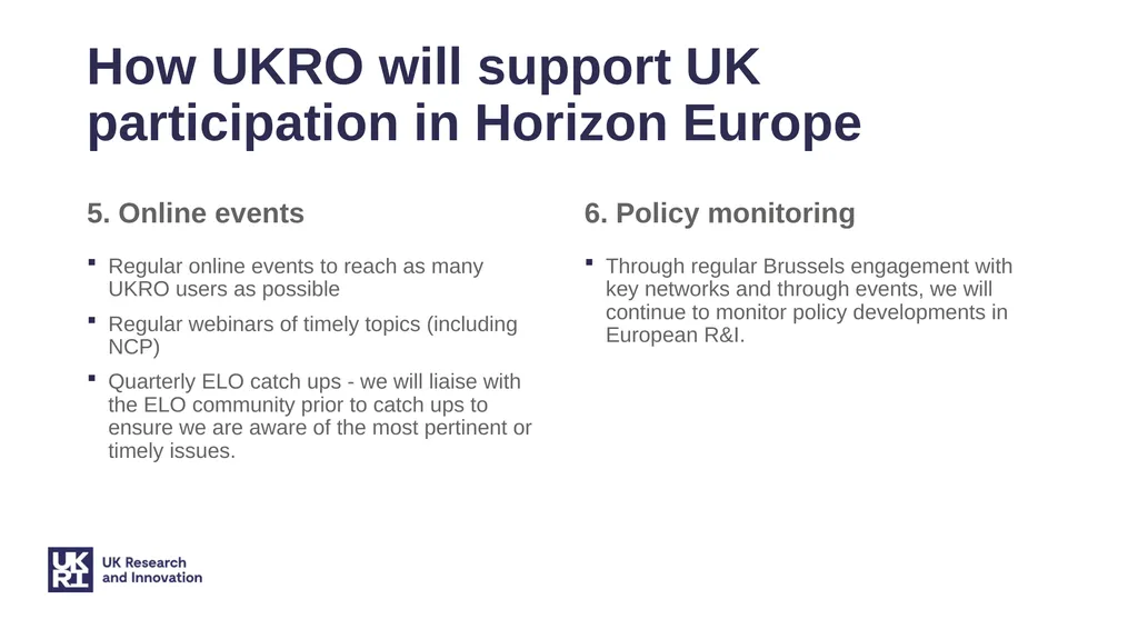 Update on UKRO services – supporting participation - slide 7 of 13