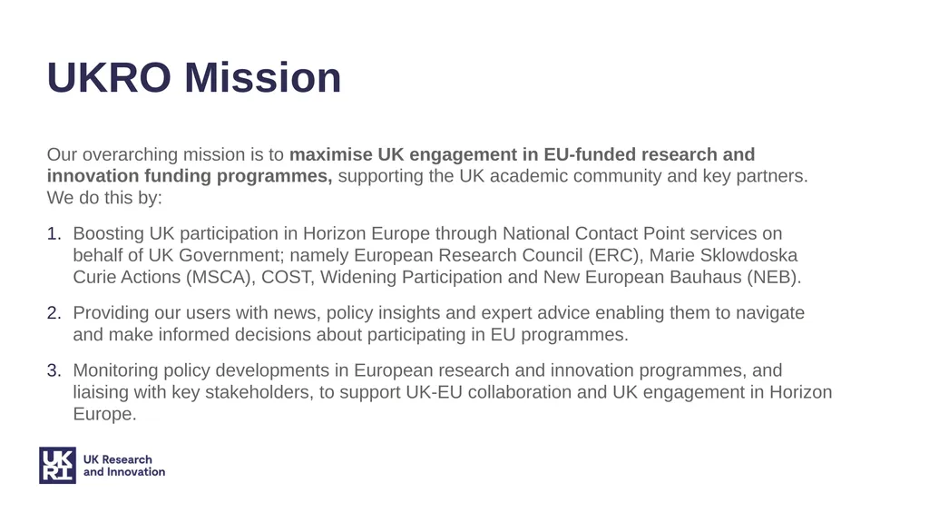 Update on UKRO services – supporting participation - slide 3 of 13