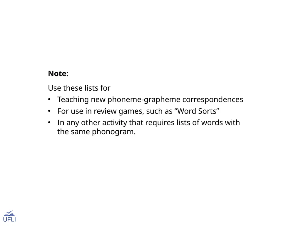 Phonogram Word Cards U Phonograms Note: Use these - slide 2 of 19