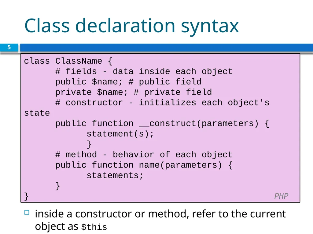 Object Oriented PHP CS380 1 Why use classes and - slide 5 of 11