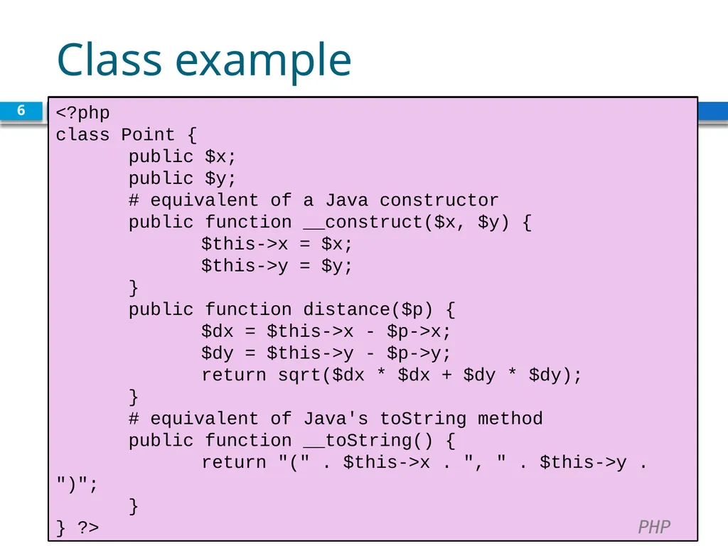 Object Oriented PHP CS380 1 Why use classes and - slide 6 of 11