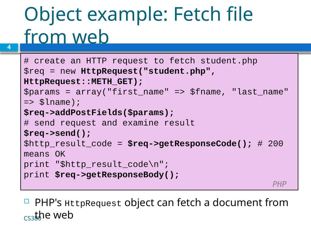 Object Oriented PHP CS380 1 Why use classes and - slide 4 of 11