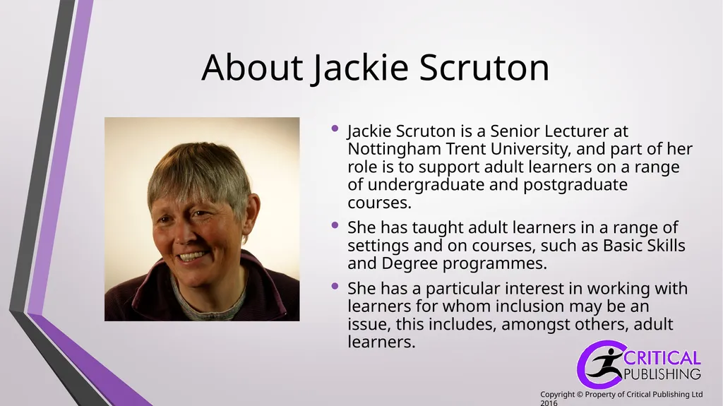 Teaching and Supporting Adult Learners Jackie - slide 2 of 15