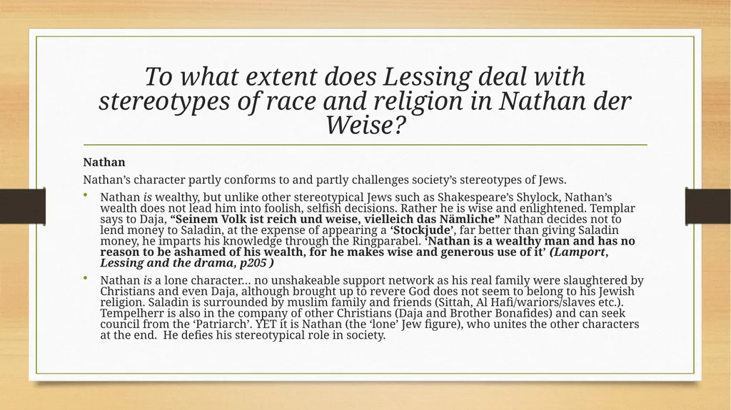 Nathan der Weise Group 1 To what extent does - slide 2 of 11