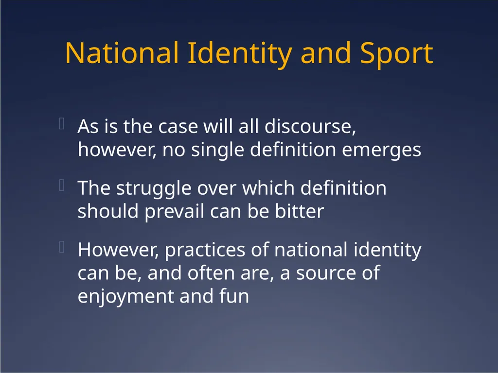 Sport, nationalism and identity Cultural Identity - slide 30 of 31