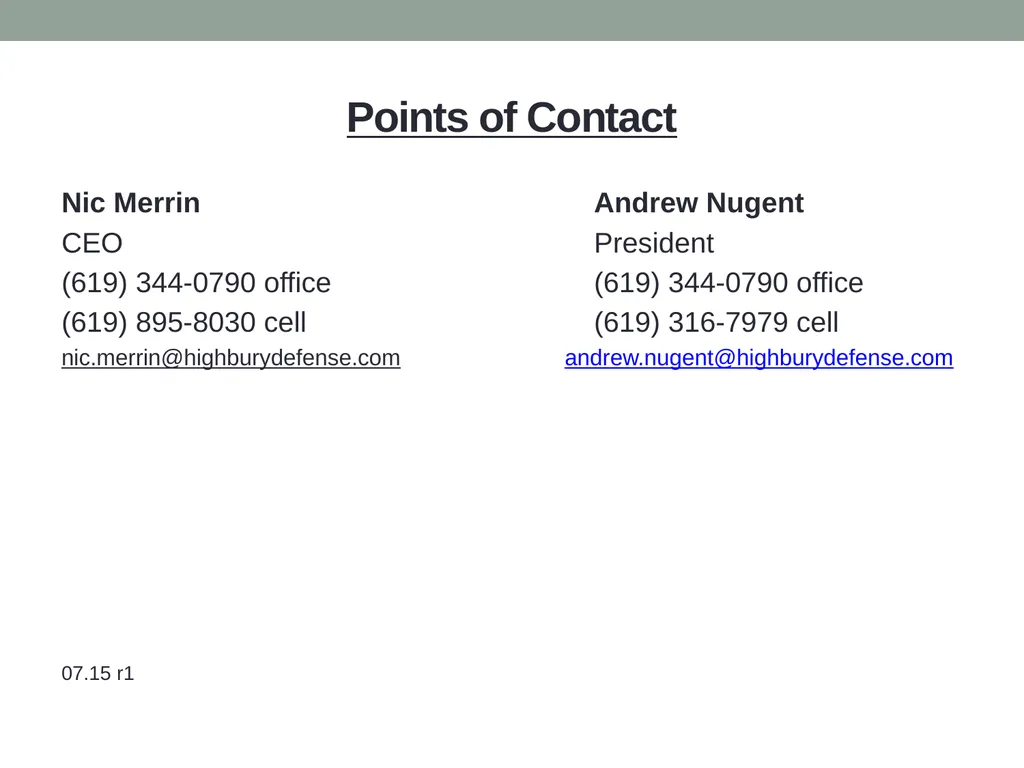 HIGHBURY DEFENSE GROUP CAPABILITIES OVERVIEW - slide 5 of 5