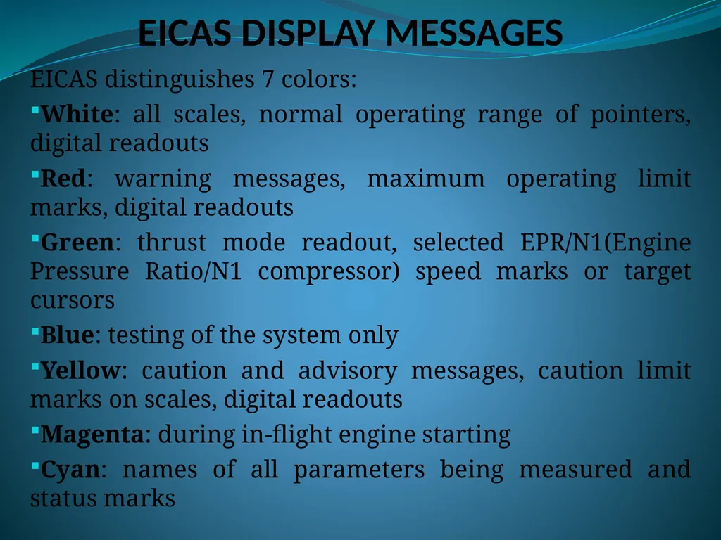 ENGINE INDICATING AND CREW ALERTING SYSTEM (EICAS) - slide 5 of 6