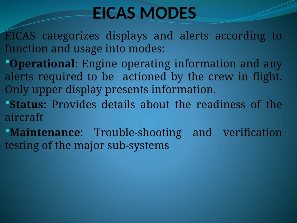 ENGINE INDICATING AND CREW ALERTING SYSTEM (EICAS) - slide 4 of 6