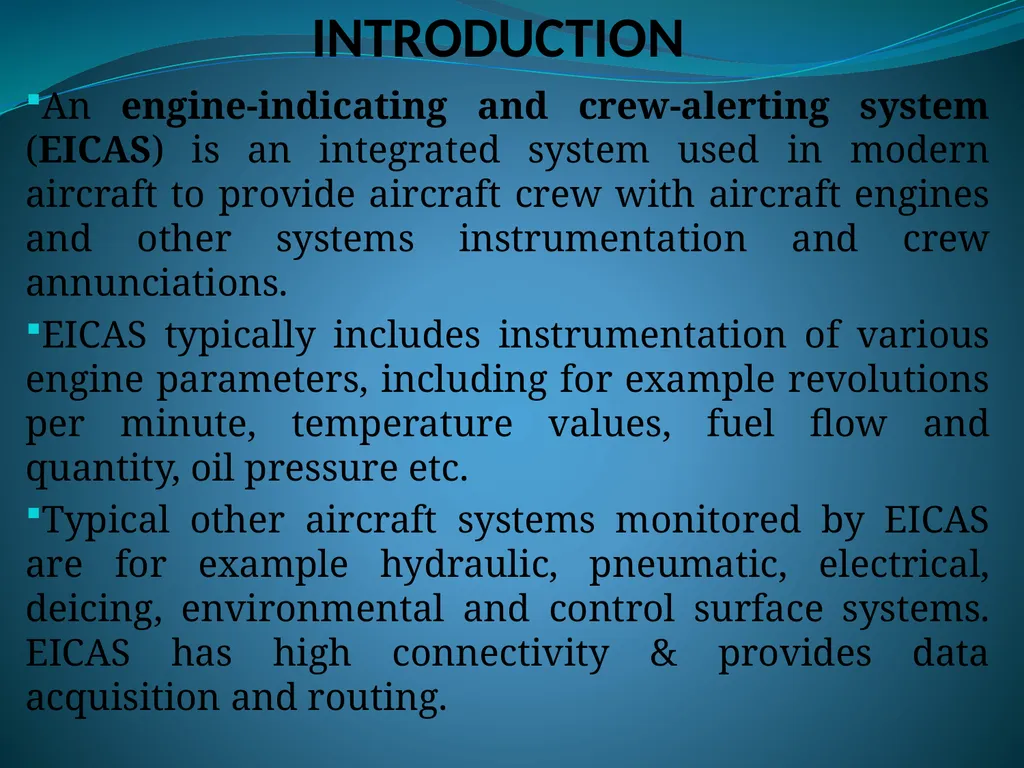 ENGINE INDICATING AND CREW ALERTING SYSTEM (EICAS) - slide 2 of 6