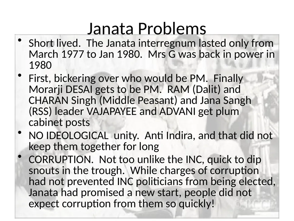 Janata Party and Aftermath In March 1977 the - slide 3 of 10