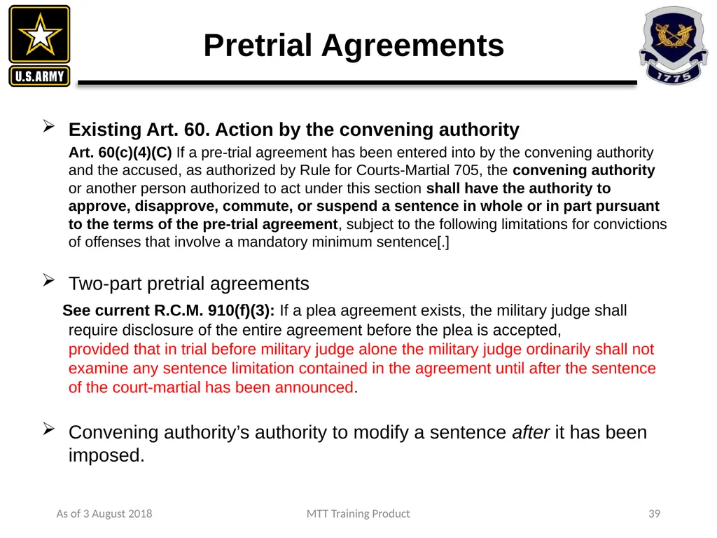 As of 3 August 2018 MTT Training Product 1 - slide 24 of 44