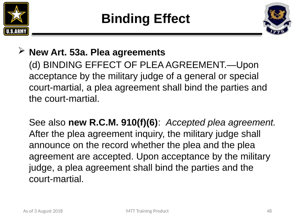 As of 3 August 2018 MTT Training Product 1 - slide 33 of 44