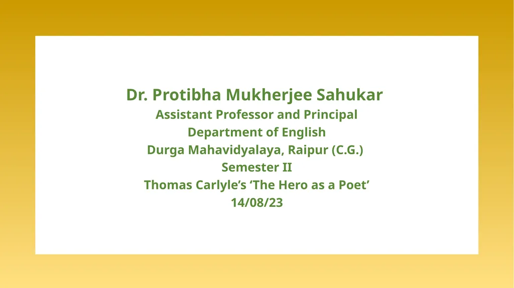 Dr. Protibha Mukherjee Sahukar Assistant Professor - slide 1 of 13