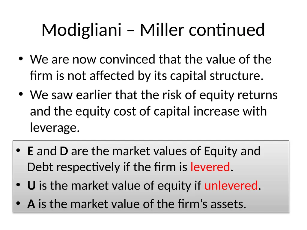 Capital Structure in a Perfect Market Chapter 14 - slide 22 of 40