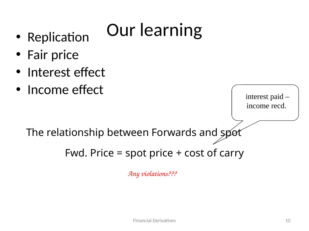 Forward/Futures Pricing Financial Derivatives 2 - slide 10 of 38