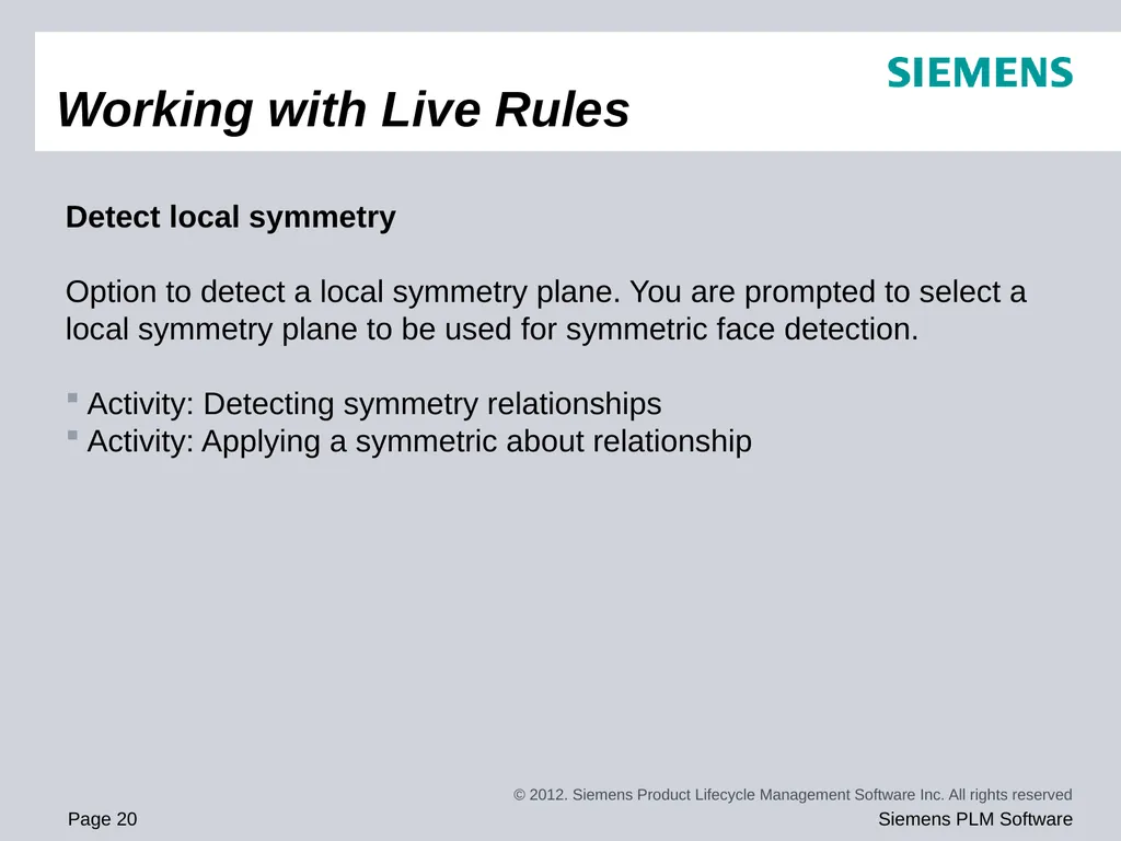 Solid Edge ST5 Training Working with face - slide 20 of 31