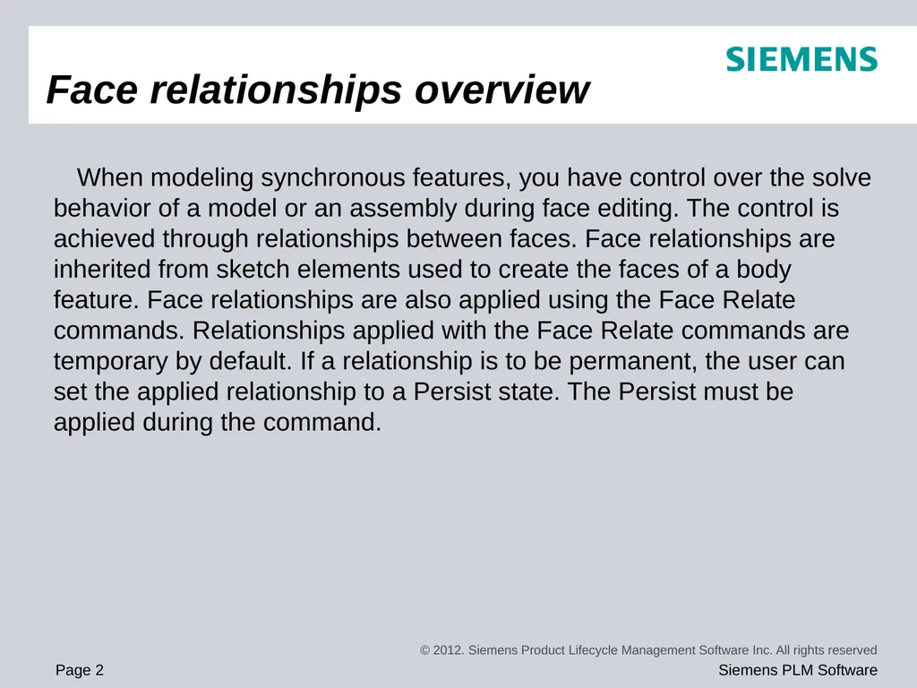 Solid Edge ST5 Training Working with face - slide 2 of 31