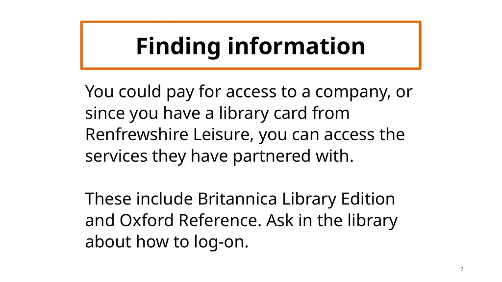 PMHS Library Guide four Finding information 1 - slide 7 of 11