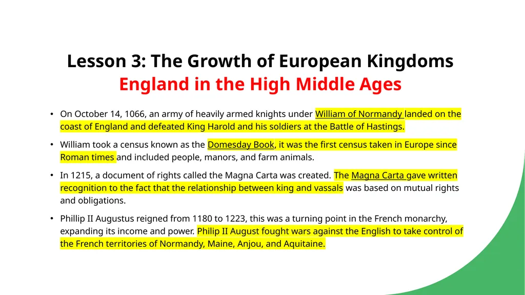 Chapter 4: Medieval Kingdoms in Europe Medieval - slide 5 of 7