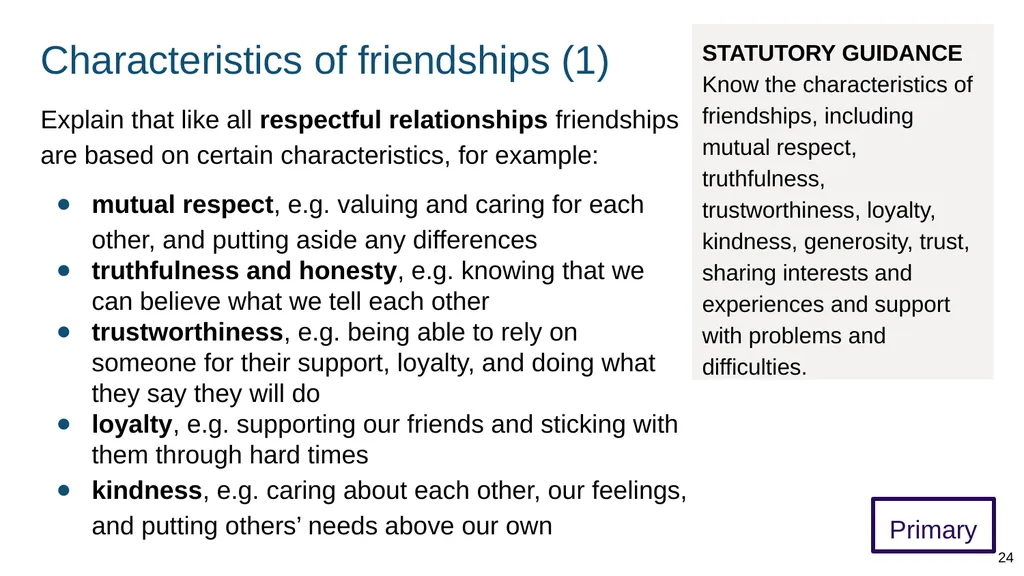 Teaching about caring friendships Part of: - slide 24 of 52