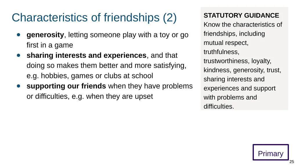 Teaching about caring friendships Part of: - slide 25 of 52