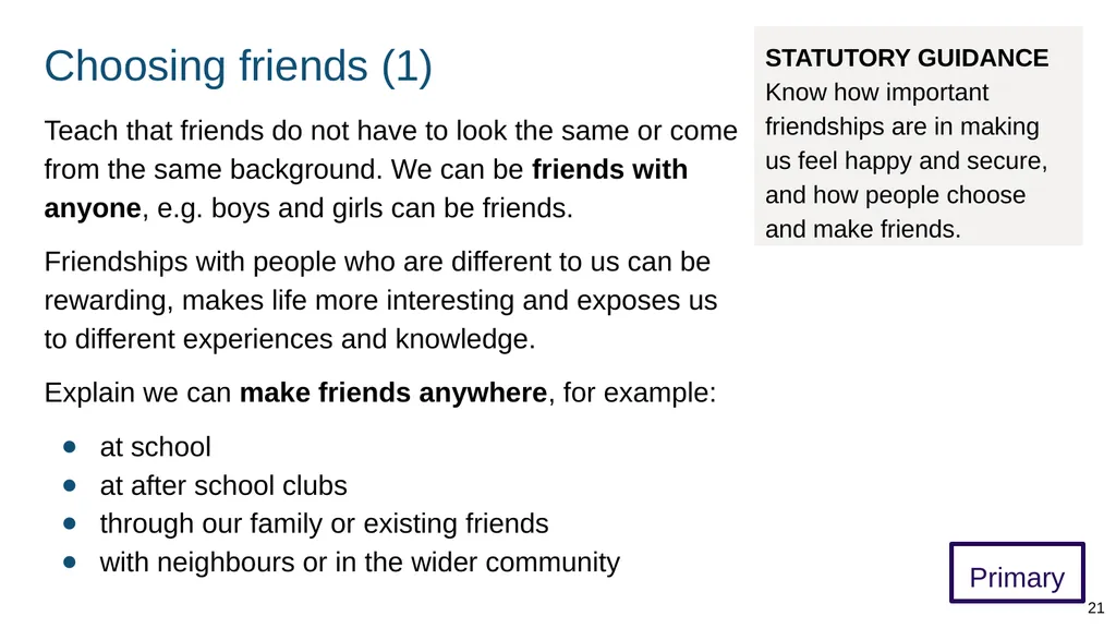 Teaching about caring friendships Part of: - slide 21 of 52