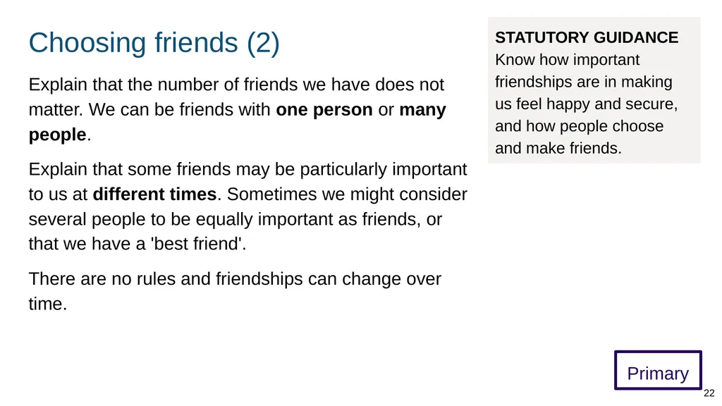 Teaching about caring friendships Part of: - slide 22 of 52