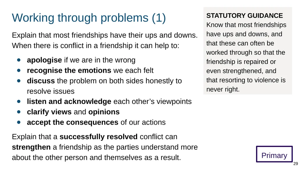 Teaching about caring friendships Part of: - slide 29 of 52