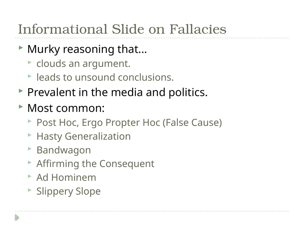 Logical Fallacies What to Avoid in Your Argument - slide 2 of 12