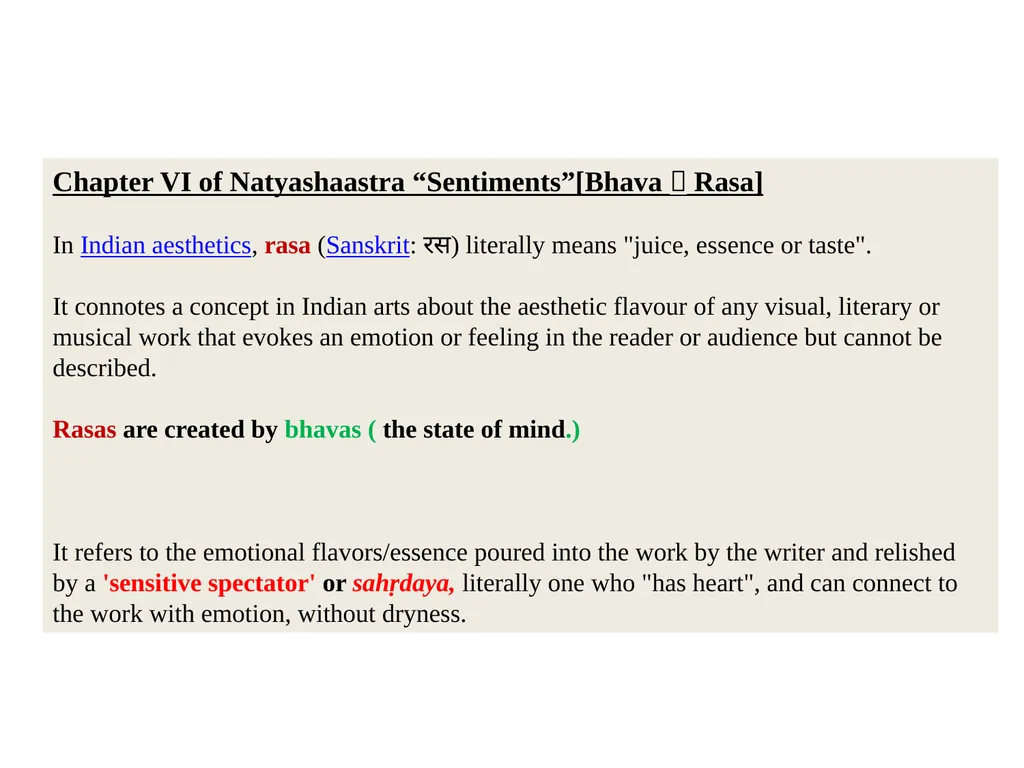 Natya Shaastra Chapter VI Sentiments [RASA] Theory - slide 4 of 18
