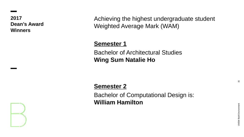 Congratulations 2017 Built Environment Dean’s - slide 15 of 15