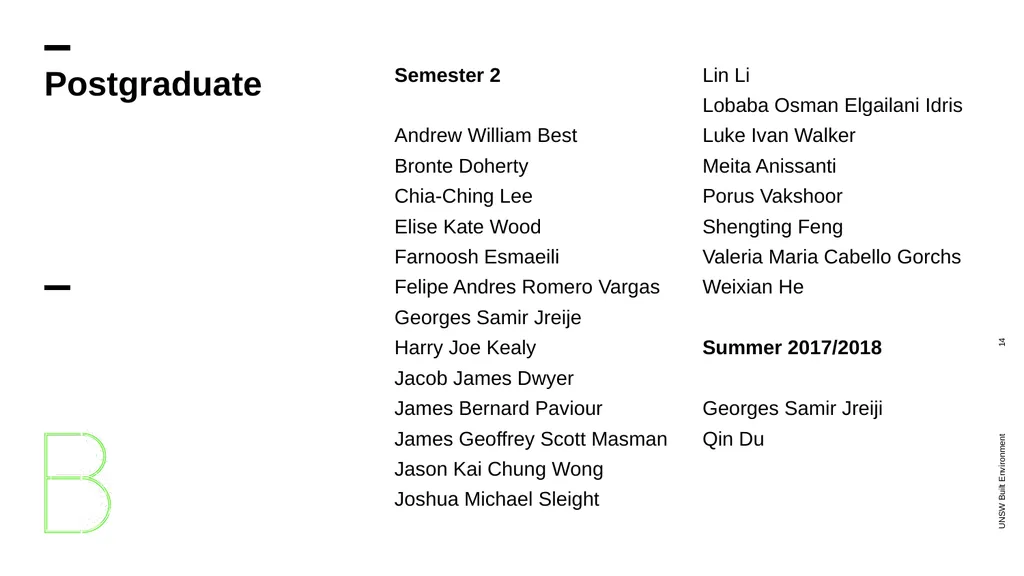Congratulations 2017 Built Environment Dean’s - slide 14 of 15