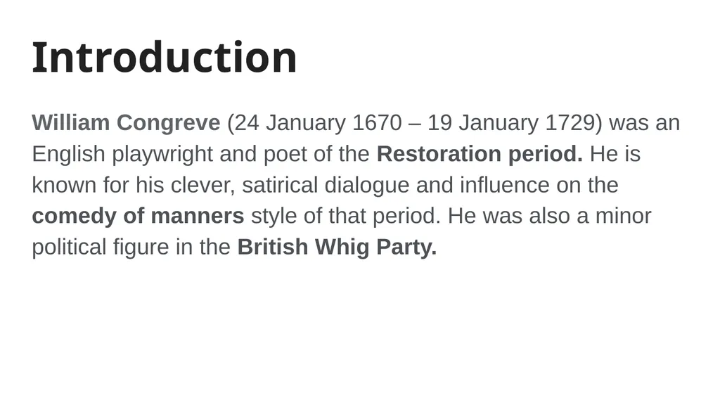 William Congreve An Introduction Introduction - slide 2 of 10