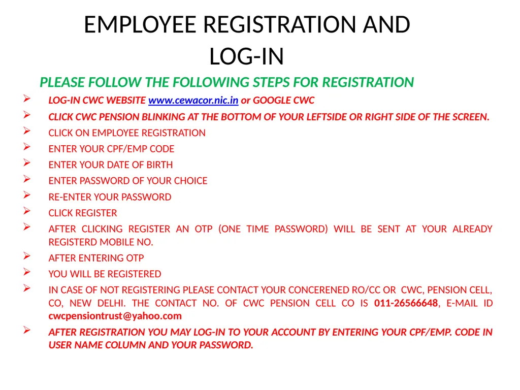 EMPLOYEE USER MANUAL EMPLOYEE REGISTRATION AND - slide 2 of 8
